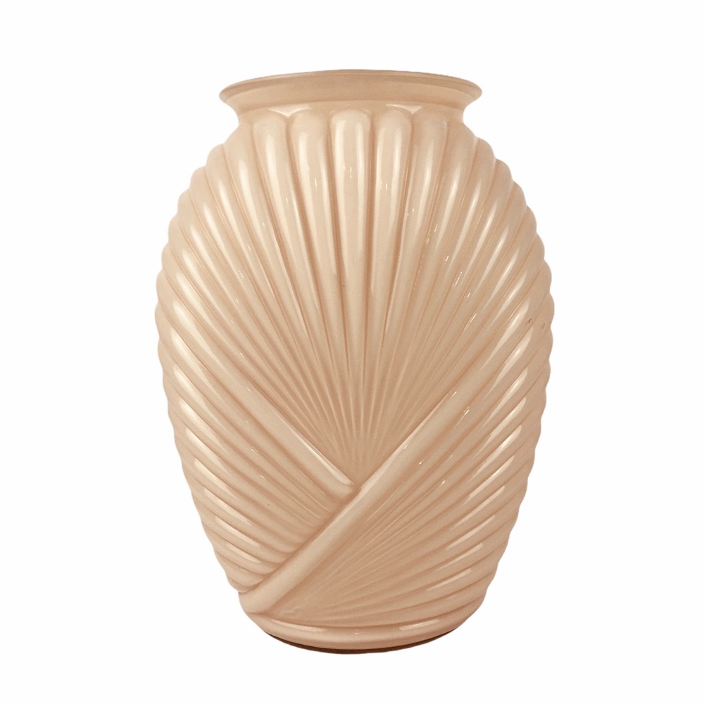 Vintage Anchor Hocking Peach Ribbed Vase Art Deco Revival - Picture 12 of 12